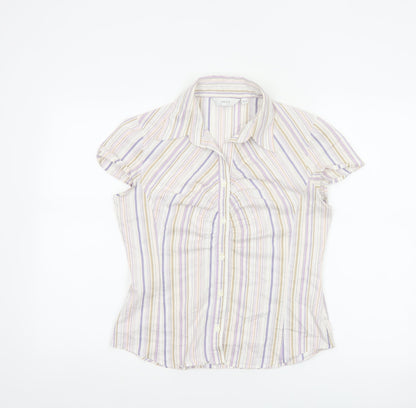 Next Women Multicoloured UK 12 Striped Short Sleeve Button-Up Shirt