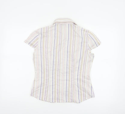 Next Women Multicoloured UK 12 Striped Short Sleeve Button-Up Shirt