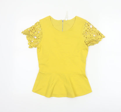 Karen Millen Women Yellow UK 8 Peplum Crochet Sleeve Blouse