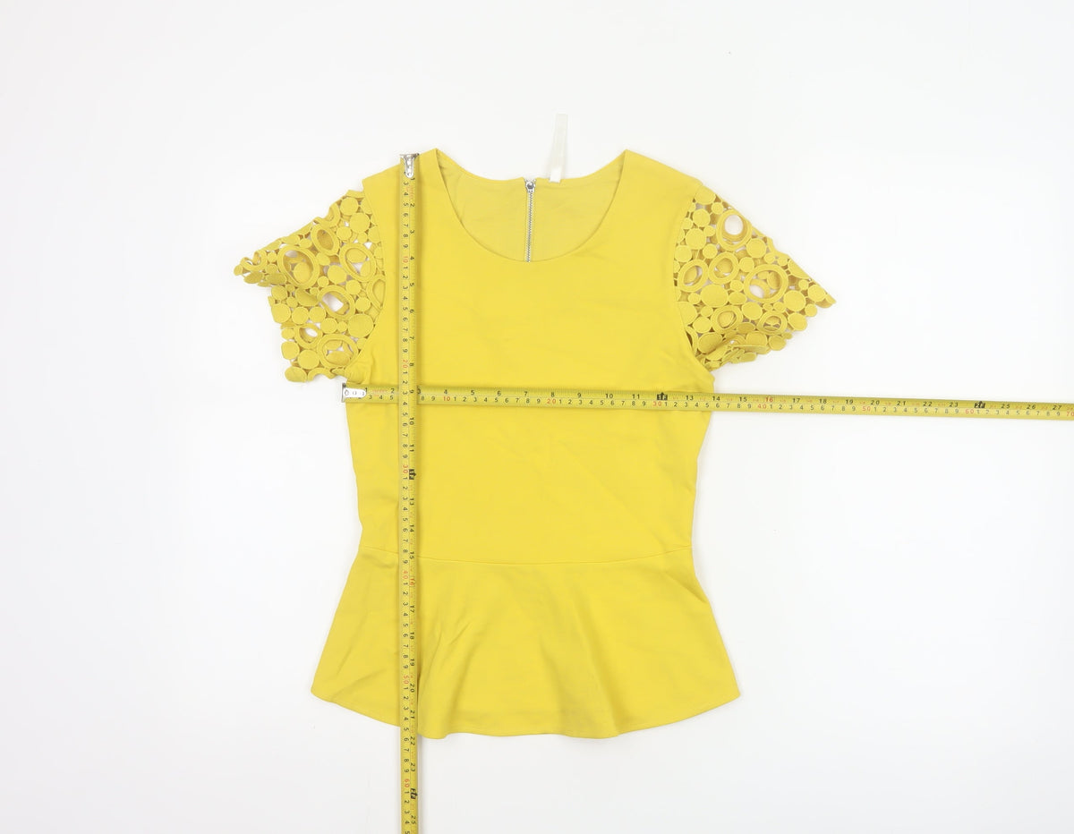 Karen Millen Women Yellow UK 8 Peplum Crochet Sleeve Blouse