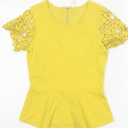 Karen Millen Women Yellow UK 8 Peplum Crochet Sleeve Blouse