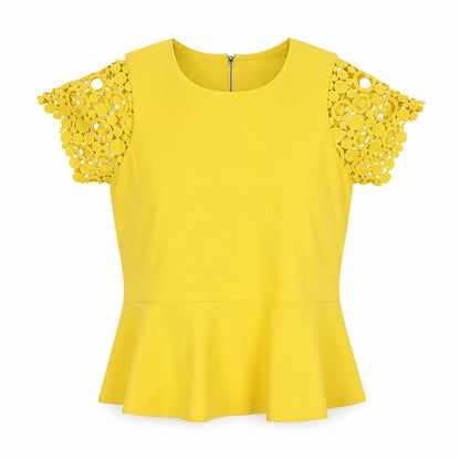 Karen Millen Women Yellow UK 8 Peplum Crochet Sleeve Blouse