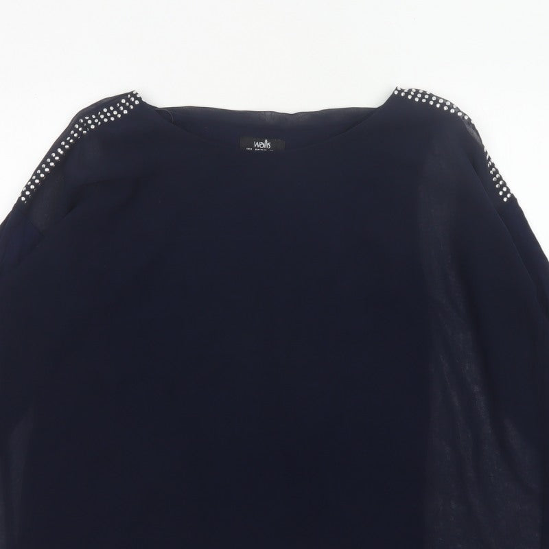 Wallis Women’s Navy Blue Studded Shoulder Sheer Blouse UK S