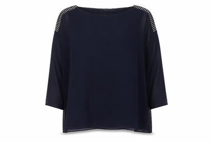 Wallis Women’s Navy Blue Studded Shoulder Sheer Blouse UK S