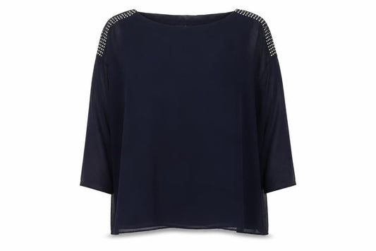 Wallis Women’s Navy Blue Studded Shoulder Sheer Blouse UK S
