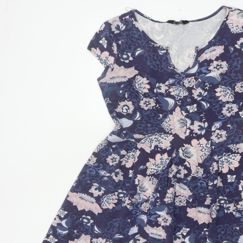 Dorothy Perkins Women Blue Floral Skater Dress UK 12 Cotton Jersey