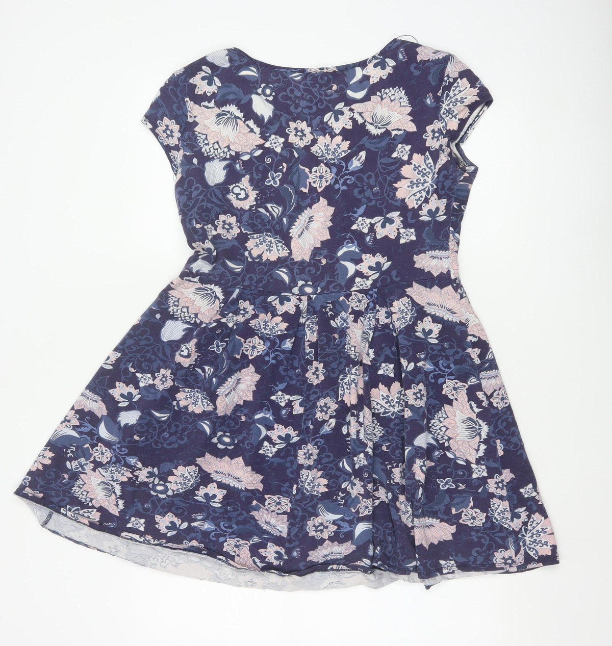 Dorothy Perkins Women Blue Floral Skater Dress UK 12 Cotton Jersey