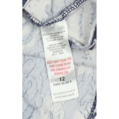 Dorothy Perkins Women Blue Floral Skater Dress UK 12 Cotton Jersey