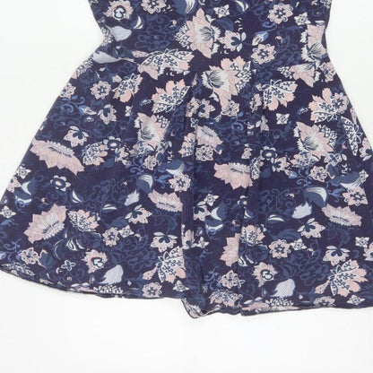Dorothy Perkins Women Blue Floral Skater Dress UK 12 Cotton Jersey