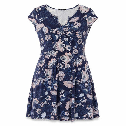 Dorothy Perkins Women Blue Floral Skater Dress UK 12 Cotton Jersey