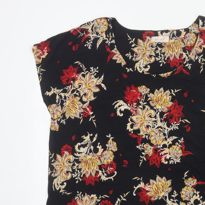 M&S Per Una Women Black Floral Lace Hem Jersey Blouse UK 22