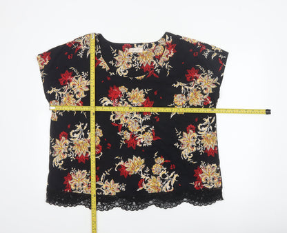 M&S Per Una Women Black Floral Lace Hem Jersey Blouse UK 22