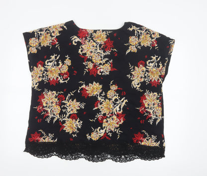 M&S Per Una Women Black Floral Lace Hem Jersey Blouse UK 22