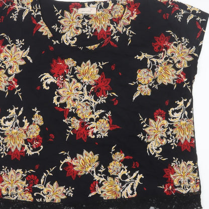 M&S Per Una Women Black Floral Lace Hem Jersey Blouse UK 22