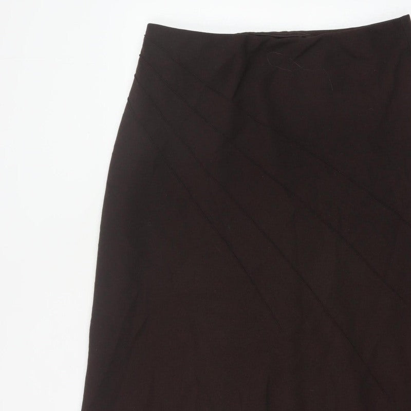 Marks & Spencer Women Brown UK 16 Long A-Line Lined Skirt