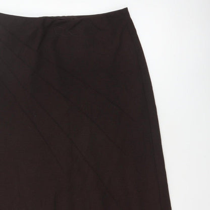 Marks & Spencer Women Brown UK 16 Long A-Line Lined Skirt