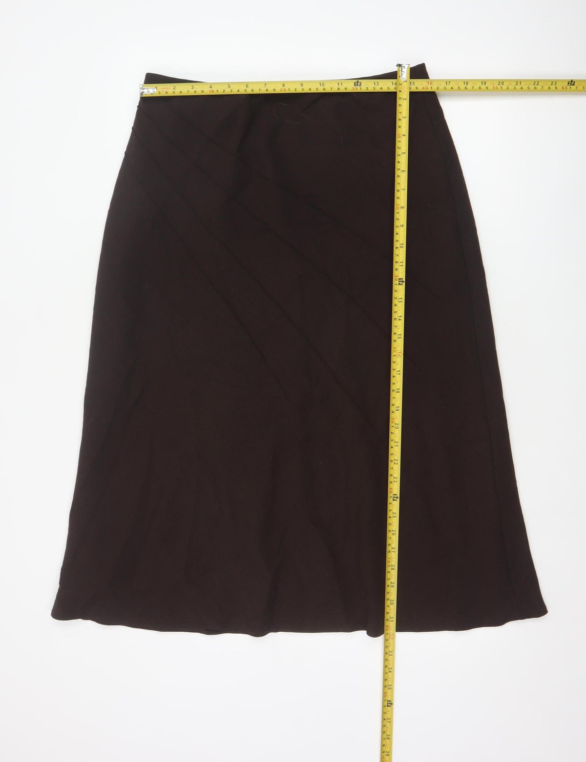 Marks & Spencer Women Brown UK 16 Long A-Line Lined Skirt