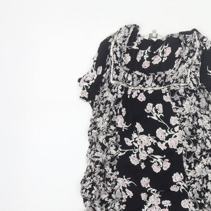 Rocha John Rocha Women Black Floral Beaded Tunic Blouse UK 14