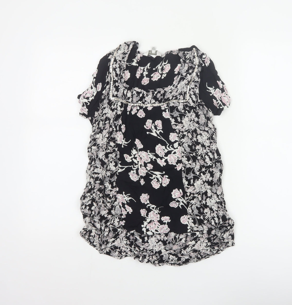 Rocha John Rocha Women Black Floral Beaded Tunic Blouse UK 14