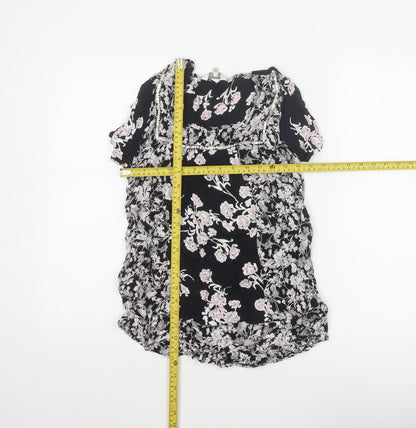 Rocha John Rocha Women Black Floral Beaded Tunic Blouse UK 14