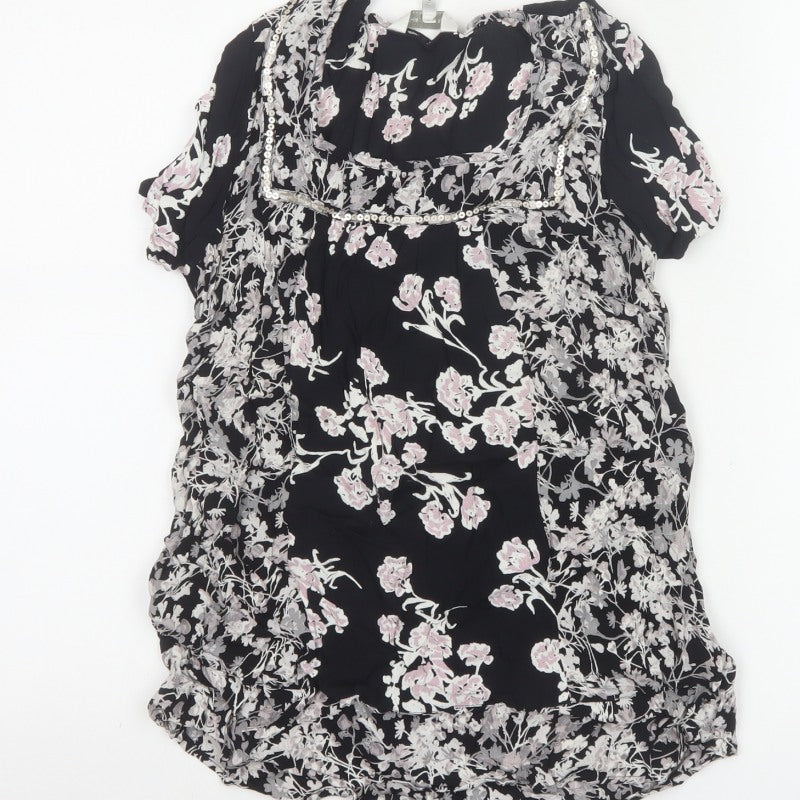 Rocha John Rocha Women Black Floral Beaded Tunic Blouse UK 14