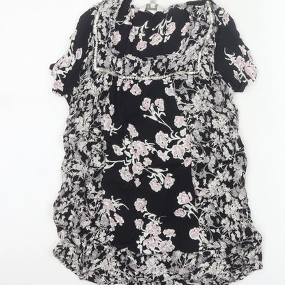Rocha John Rocha Women Black Floral Beaded Tunic Blouse UK 14