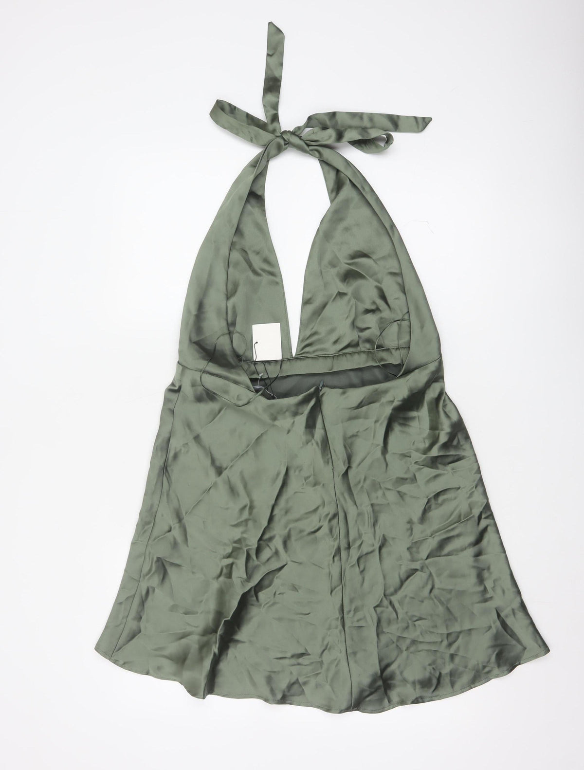 Zara Women Green XL Halter Mini Fit & Flare Satin Party Dress