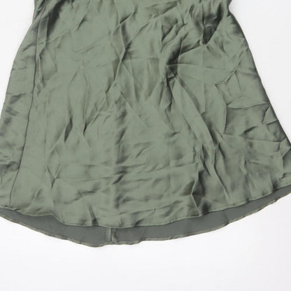Zara Women Green XL Halter Mini Fit & Flare Satin Party Dress