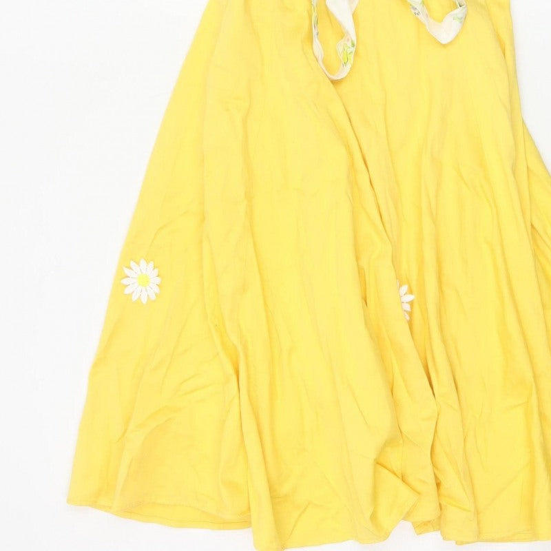 Collectif Women Yellow UK 14 Halter Fit & Flare Midi Daisy Dress