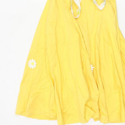 Collectif Women Yellow UK 14 Halter Fit & Flare Midi Daisy Dress