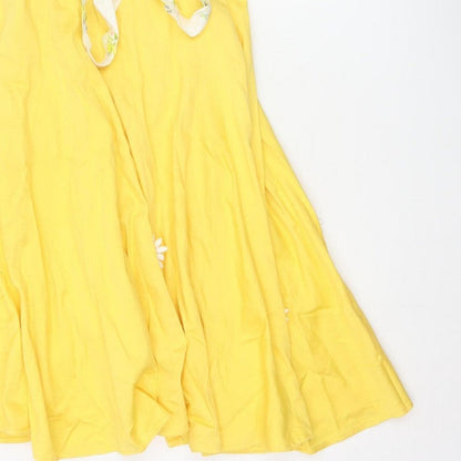 Collectif Women Yellow UK 14 Halter Fit & Flare Midi Daisy Dress