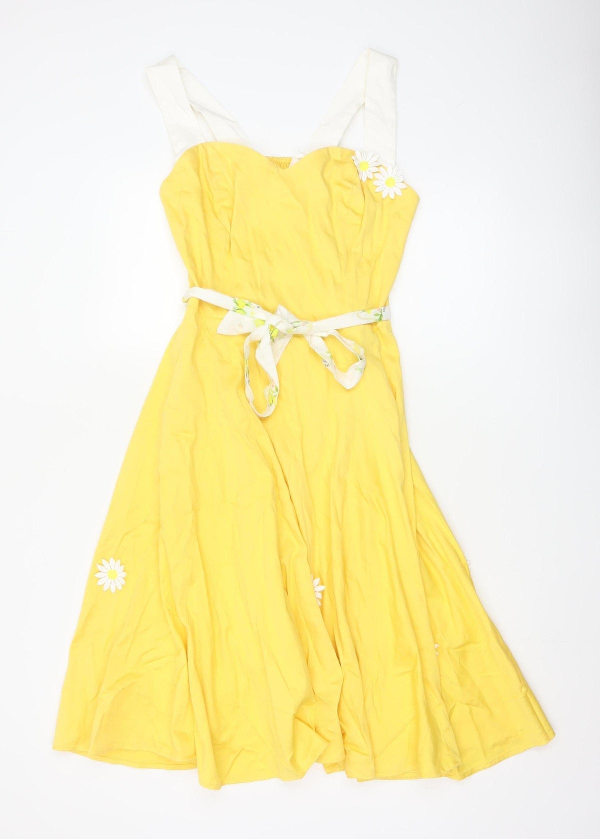 Collectif Women Yellow UK 14 Halter Fit & Flare Midi Daisy Dress