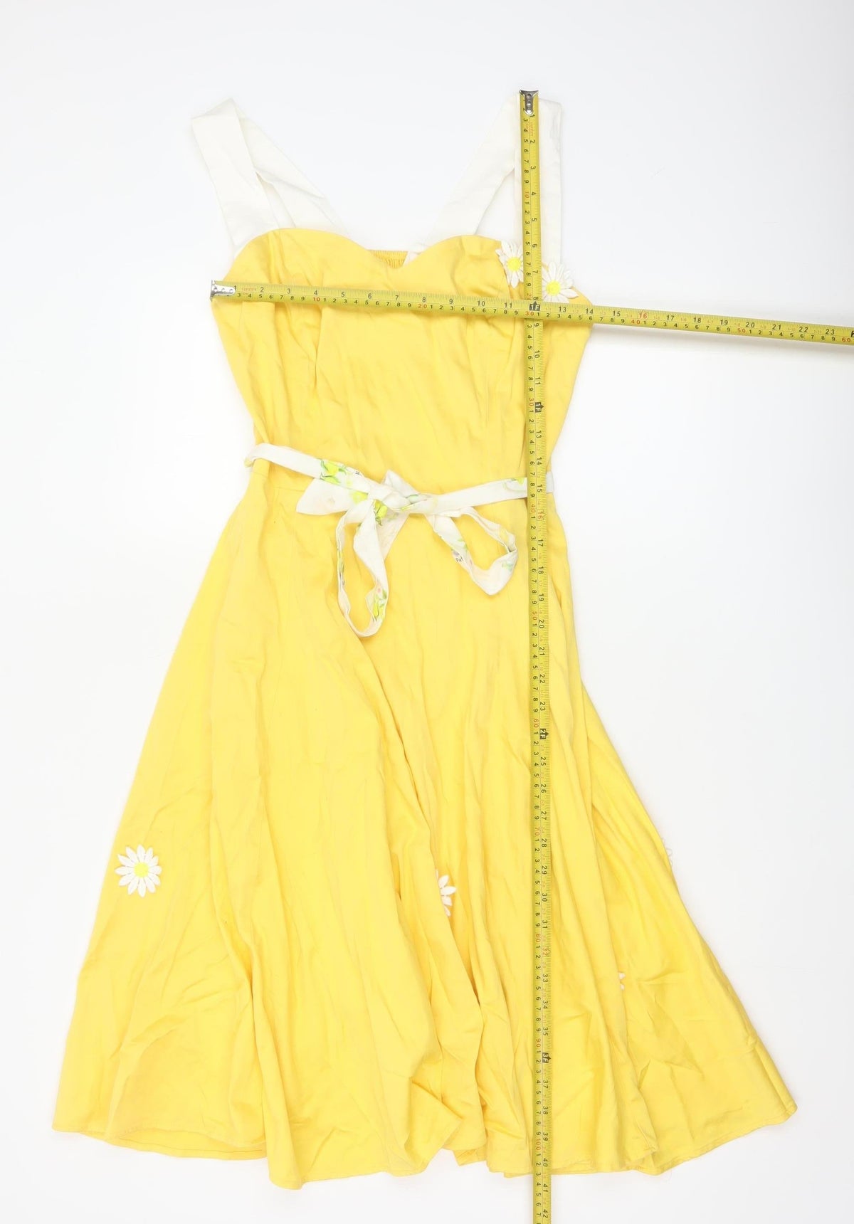 Collectif Women Yellow UK 14 Halter Fit & Flare Midi Daisy Dress
