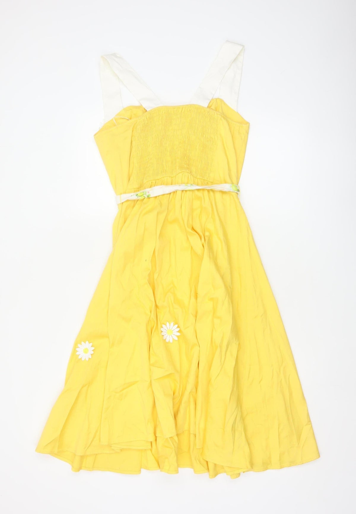 Collectif Women Yellow UK 14 Halter Fit & Flare Midi Daisy Dress