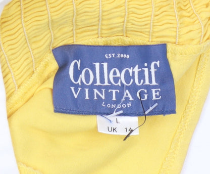 Collectif Women Yellow UK 14 Halter Fit & Flare Midi Daisy Dress