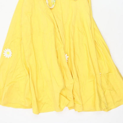 Collectif Women Yellow UK 14 Halter Fit & Flare Midi Daisy Dress