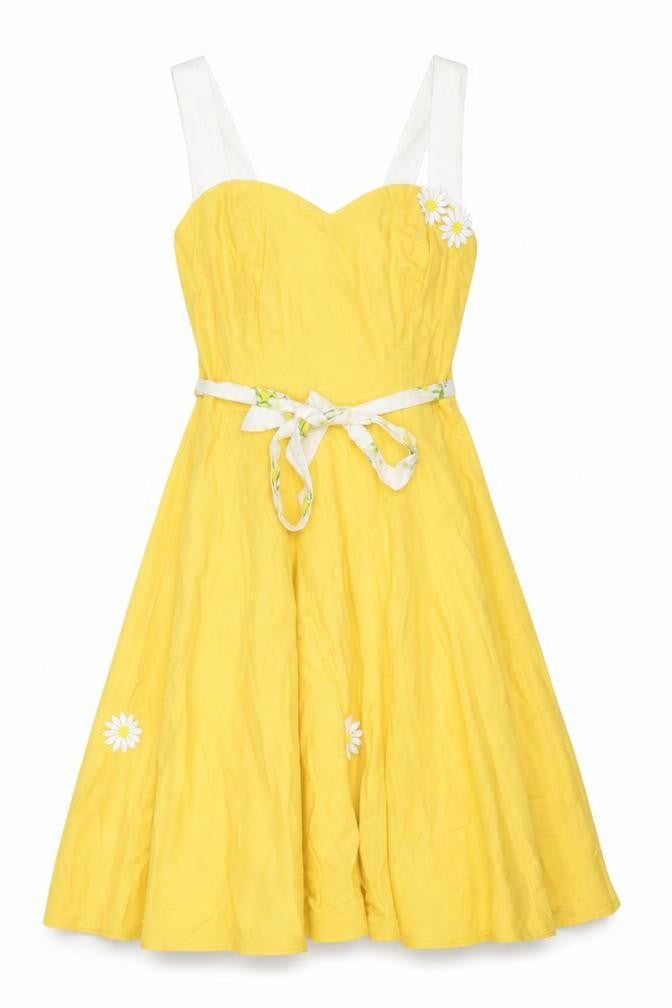 Collectif Women Yellow UK 14 Halter Fit & Flare Midi Daisy Dress
