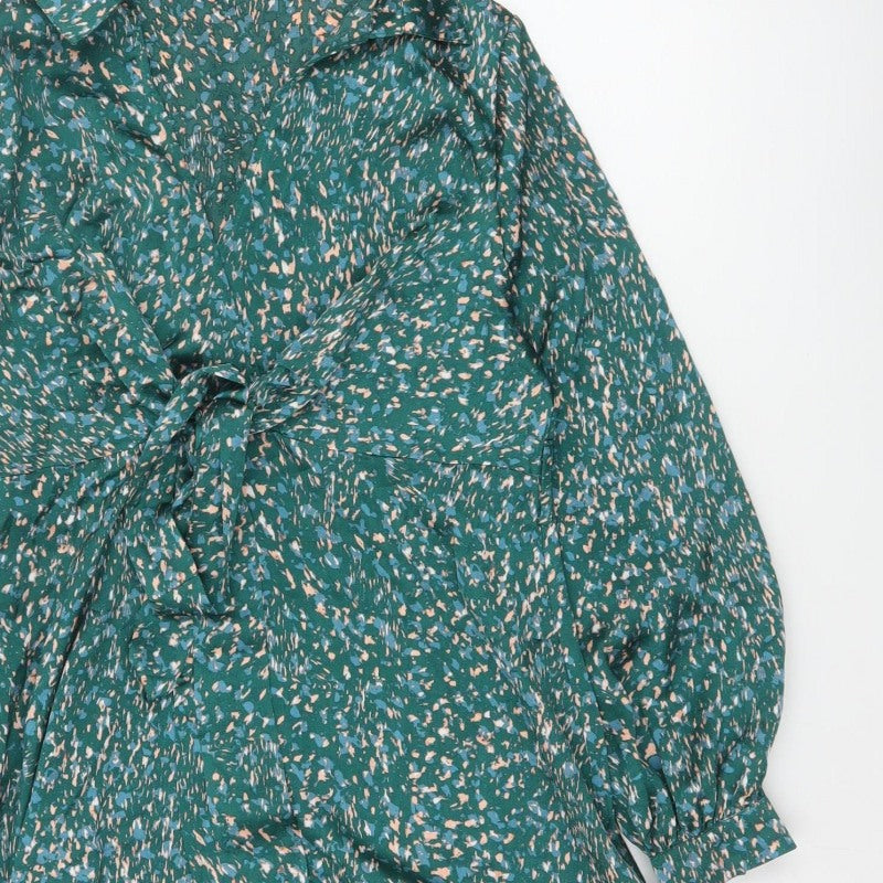 QED London Women Green Floral Wrap Knee Length Dress UK 14