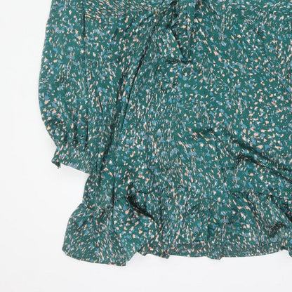 QED London Women Green Floral Wrap Knee Length Dress UK 14
