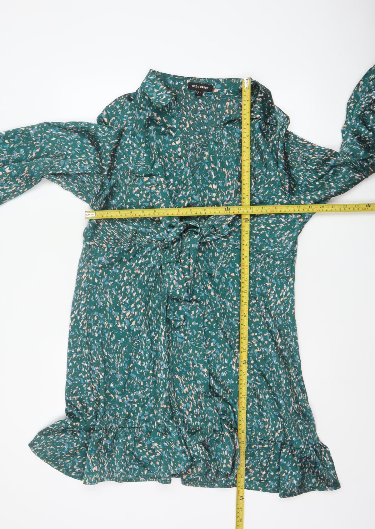 QED London Women Green Floral Wrap Knee Length Dress UK 14