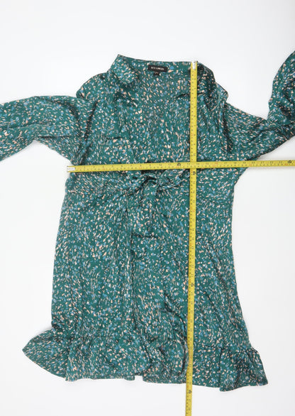 QED London Women Green Floral Wrap Knee Length Dress UK 14