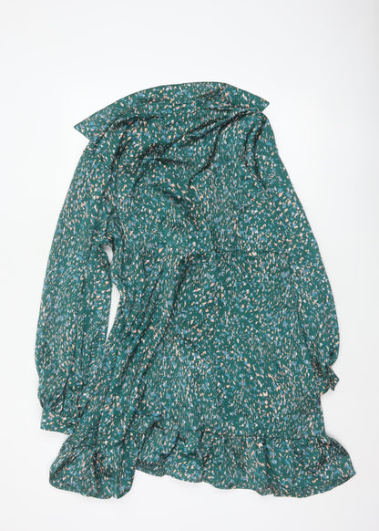 QED London Women Green Floral Wrap Knee Length Dress UK 14