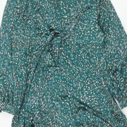 QED London Women Green Floral Wrap Knee Length Dress UK 14