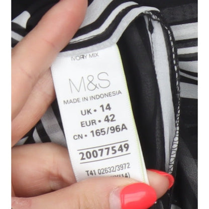 M&S Women Black Ivory Striped Sheer Tunic Button-Up Shirt UK 14
