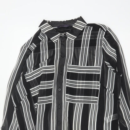 M&S Women Black Ivory Striped Sheer Tunic Button-Up Shirt UK 14