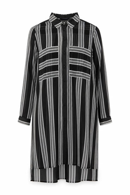 M&S Women Black Ivory Striped Sheer Tunic Button-Up Shirt UK 14