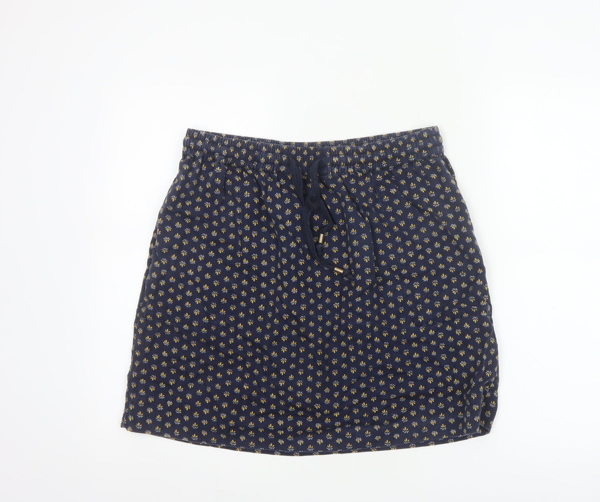 Fat Face Women Blue Floral Lyocell Mini Skirt UK 12 Elastic Waist