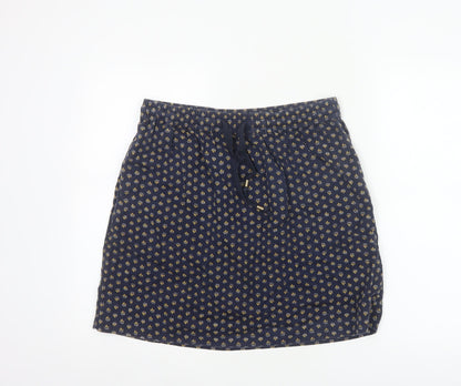 Fat Face Women Blue Floral Lyocell Mini Skirt UK 12 Elastic Waist