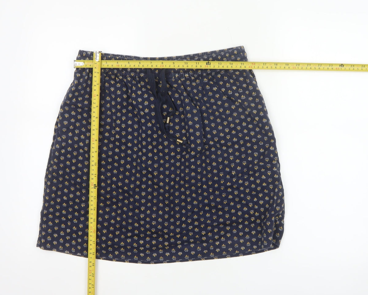 Fat Face Women Blue Floral Lyocell Mini Skirt UK 12 Elastic Waist