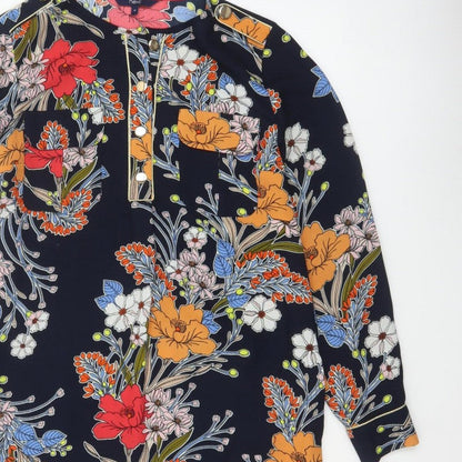 Next Women Blue Floral Shift Dress UK 10 Long Sleeve Pockets